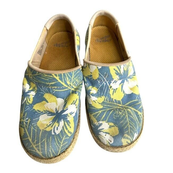 Dansko Clogs Victoria Tahiti Canvas Shoes Floral Blue Yellow Nurse 38 US 7.5-8 - Picture 1 of 10